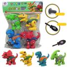 Kit 4 Dinossauros Monta E Desmonta de Plástico Com Chave Coloridos.