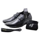 Kit 4 Em 1 Rafarillo Sapato Em Couro Social Preto Confortável Adulto + Cinto + Meia + Calçadeira 34013-00