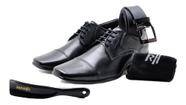 Kit 4 Em 1 Sapato Masculino Social Rafarillo Em Couro Preto + Cinto + Meia + Calçadeira Exclusiva 34001-03