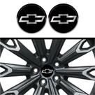 Kit 4 Emblema Logo Adesivo Chevrolet logo clássica cromo fundo preto 48 mm