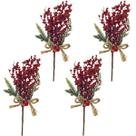 Kit 4 Enfeite Natal Decorativo Haste Azevinho Galho Vermelho Kit 4 Enfeite Natal Decorativo Haste Azevinho Galho Vermelho