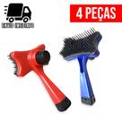 Kit 4 Escova Rasqueadeira Para Pets Tira Pelos Gatos Cachorros com Botão Removedor Autolimpante