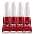 Kit 4 Esmalte Risqué 7 Vermelhos Cor Doce Orgulho Hipoalergênico com 8ml