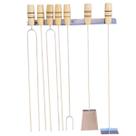 Kit 4 Espetos + Garfo - Rastelo E Pá P/brasa 49 Cm + Brinde
