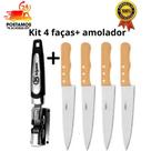 kit 4 facas de cozinha aço inox mais amolador profissional