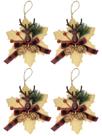 Kit 4 Flores Bico de Papagaio Pendente Tecido Decorado Bege Rena e Pinhas 14cm - Master Christmas