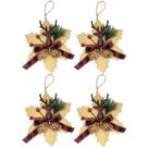 Kit 4 Flores Bico de Papagaio Pendente Tecido Decorado Bege Rena e Pinhas 14cm - Master Christmas