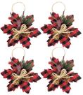 Kit 4 Flores Bico de Papagaio Pendente Tecido Decorado Xadrez Rena e Pinhas 14cm - Master Christmas
