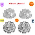 Kit 4 Formas Bolo Decorado Com 2 Forma Bolo Vulcão Espiral e 2 Forma Margarida Ballerine
