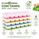 Kit 4 Formas Silicone Com Tampa Edrex Bpa Free 56 Cubos Congelar Papinha Bebê Alimentos Caldos Drinks Empilhável Fácil Desenformar