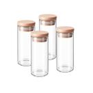 Kit 4 Frasco Recipiente Multiuso Vidro 320ml tampa de bambu Organizador Cozinha Grão Pote Mantimento Kit 4 Frasco Recipiente Multiuso Vidro 320ml tampa de bambu Organizador Cozinha Grão Pote Mantimento