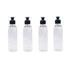 Kit 4 Frascos Tampa Push Pull 100ml Viagem Skincare Shampoo Sabonete Liquido Cilíndrico