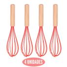 Kit 4 Fue de Silicone Vermelho Cabo Bambu Resistente Bolos