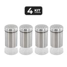 Kit 4 galheteiro condimento saleiro de vidro inox 120 ml
