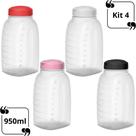 Kit 4 Garrafa de Agua Para Geladeira 0,95 Litros Graduada 950ml Portátil Transparente New Plastic