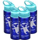 Kit 4 Garrafinha Azul Refresh Alumínio 500ml Canudo Multikid