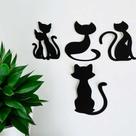Kit 4 Gatos em MDF preto ou cru 3mm, para Decoração, Artesanato.