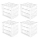 Kit 4 Gaveteiros Plásticos 3 Gavetas Ordene 16,5x13x13,5cm Porta Objetos Acessórios