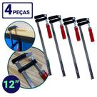 Kit 4 Grampos Sargentos Para Marceneiro 12pol. 300mm Tipo F Cabo de Madeira Carpiteiro Niquelado Aço