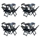 Kit 4 Jogos de Mesa com 4 Cadeiras de Madeira Dobravel 60x60 Ideal para Bar e Restaurante - Preto