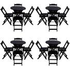 Kit 4 Jogos de Mesa Dobravel com 4 Cadeiras Tampo Redondo 70x70 Preto