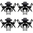 Kit 4 Jogos de Mesa Dobravel com 4 Cadeiras Tampo Redondo 70x70 Preto
