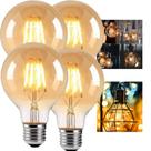 Kit 4 Lâmpadas Filamento Grande Super LED Vintage G80 4W E27 Luz Quente (Amarelo Âmbar) WXG804Y