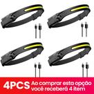 KIT 4 Lanterna de Cabeça Recarregável 3 Led Corpo Motion Camping Torch Light Lamp Com Usb