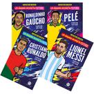 Kit 4 Livros Infantis Copa do Mundo Astros do Futebol Mundial Pelé Ronaldinho Messi Cristiano Ronaldo Para Crianças