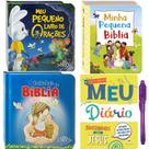 Kit 4 Livros Pequeninos: Minha Pequena Bíblia + Meu Livro de Orações + Gotinhas da Bíblia + Diário Segredos com Jesus - Atividade Educativo Amigo