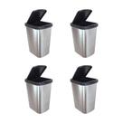 Kit 4 Lixeira Cesto 9 Litros Tampa Click Label Cinza Inox