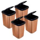Kit 4 Lixeiras Metalizadas Inox Rose Vermelha 9L Escritório