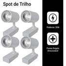 Kit 4 Luminária Branca Trilho Spot Led 20W 3500K Branco Quente