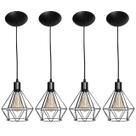 Kit 4 Luminária Pendente Aramado Diamante Preto Cabo Preto