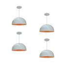 Kit 4 Luminária Pendente Meia Lua 24cm Com Interior Laranja Fiação 110/220v