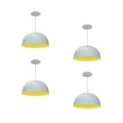 Kit 4 Luminária Pendente Meia Lua 24cm Interior Amarelo Com Fiação 110/220v