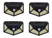 Kit 4 Luminária Refletor Solar 100 Smd Sensor Presença 3funç Carcaça Preto Luz Branco-frio 3.7V