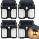 Kit 4 Luminárias Solar Jardim 2 Leds 600x Branco Quente Ambar Spot Parede Com Sensor Movimento Arandela