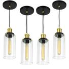 Kit 4 Lustres Pendentes Château Cilindrico Vidro Preto Gold