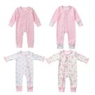 Kit 4 Macacão Bebê Menina Longo 100 Algodão com Babado Suedine Macio Kit 4 Macacão Bebê Menina Longo 100 Algodão com Babado Suedine Macio