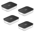 Kit 4 Marmitas de Vidro Herméticas Tampa Preta Air Fryer Forno Freezer Anti Vazamento Armazenamento Kit 4 Marmitas de Vidro Herméticas Tampa Preta Air Fryer Forno Freezer Anti Vazamento Armazenamento