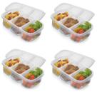 Kit 4 Marmitas Prática Com 3 Divisões 1,1Litros Transparente Kit 4 Marmitas Prática Com 3 Divisões 1,1Litros Transparente