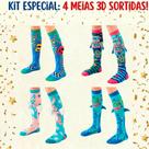 Kit 4 Meias Maluca 3d Infantil Cano Alto Personagens 006