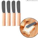 Kit 4 Mini Espátula Lamina de inóx e Cabo de Bamboo para Petiscos e Fondue
