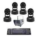 Kit 4 mini moving wash + máquina de fumaça + mesa dmx