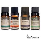 Kit 4 Óleos Essenciais Via Aroma Para Aromaterapia Eucalipto, Laranja, Lavanda e Capim Limão Puros e Naturais