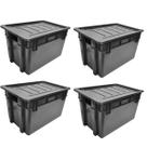 Kit 4 Organizador Multiuso Caixa 60 Lts Preta C/ Tampa Kit 4 Organizador Multiuso Caixa 60 Lts Preta C/ Tampa