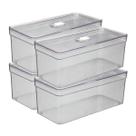 Kit 4 Organizadores Com Tampa e Cesta Retangular Transparente
