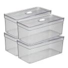 Kit 4 Organizadores Com Tampa e Cesta Retangular Transparente