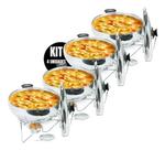 Kit 4 Panelas Rechaud Redondo Aluminio Tampa De Vidro E Alça